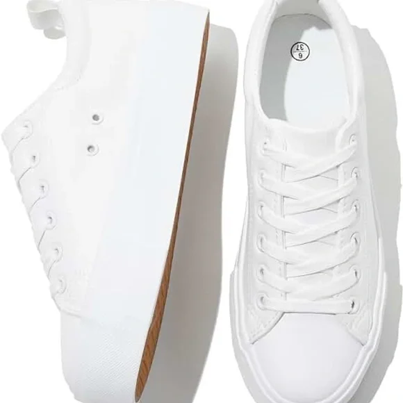 Womens White Platform Sneakers PU Leather Platform Shoes Walking Shoes for Women - Picture 4 of 5